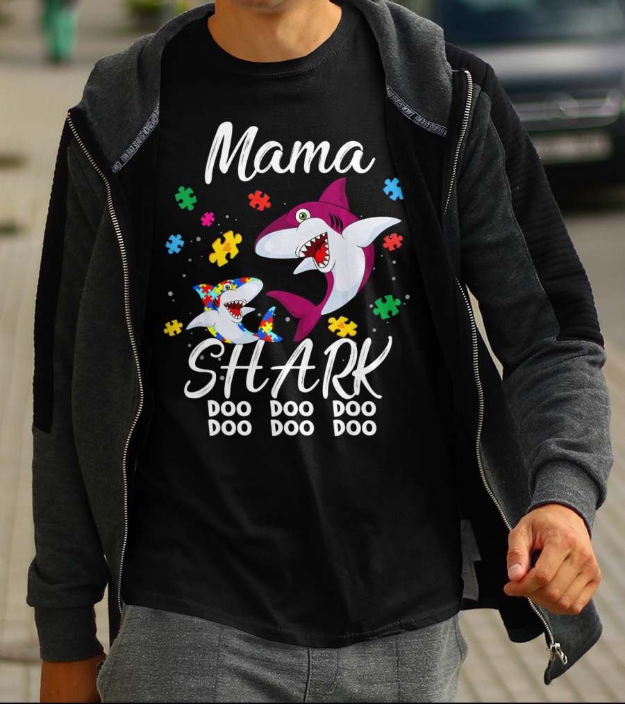 Mama Shark Autism Awareness Doo Doo Doo Puzzle Pieces T-Shirt