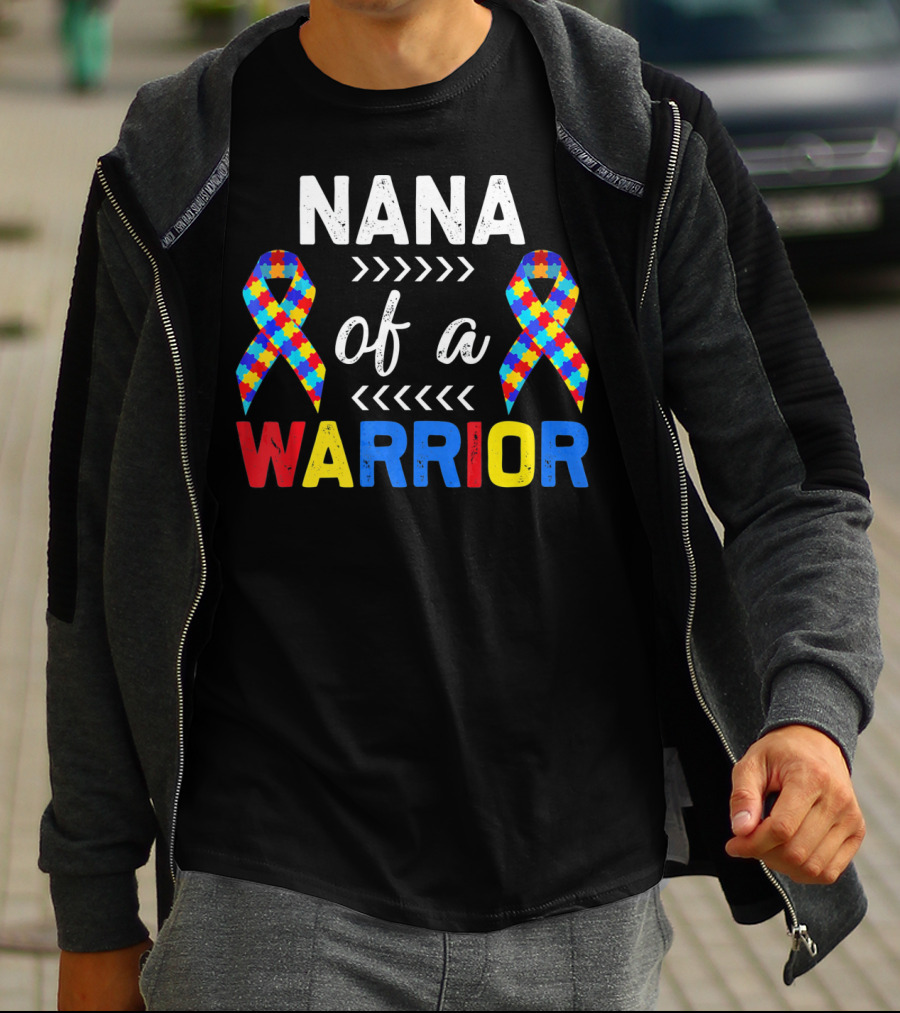 Nana Of A Warrior Autism Awareness Puzzle Ribbons T-Shirt