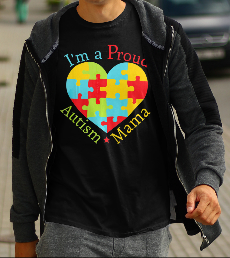 I'm A Proud Autism Mama Puzzle Heart T-Shirt