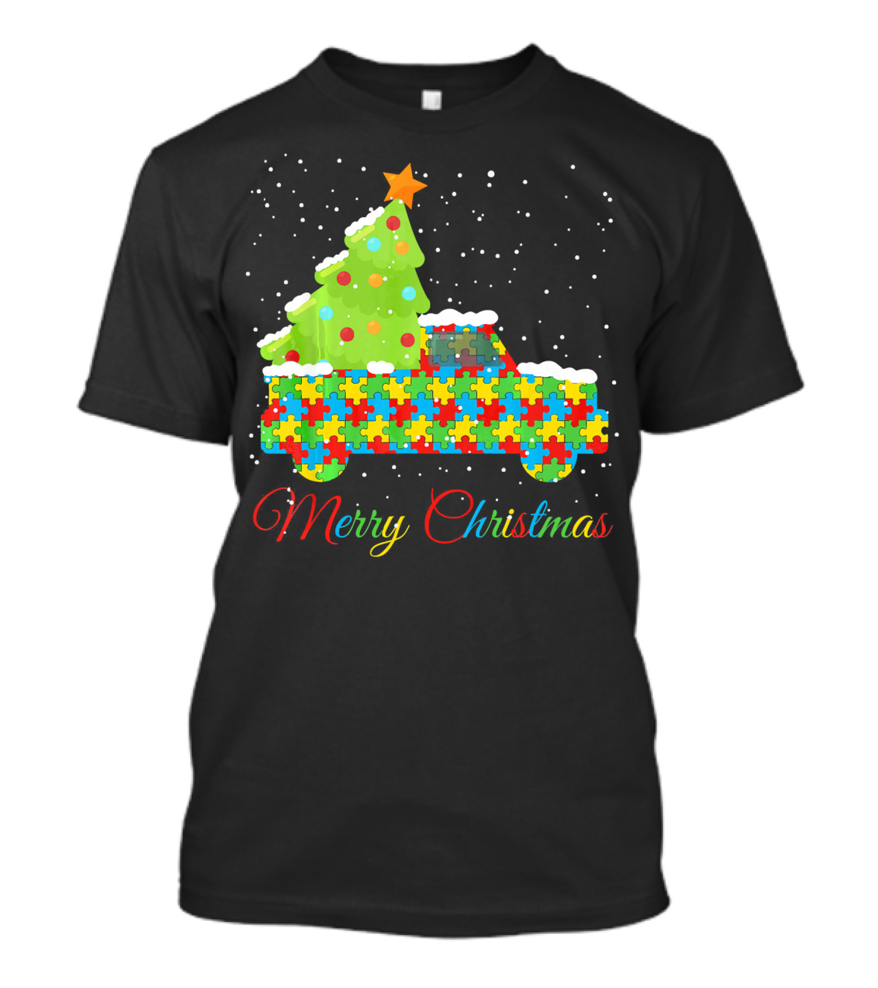 Merry Christmas Puzzle Truck Autism Awareness T-Shirt