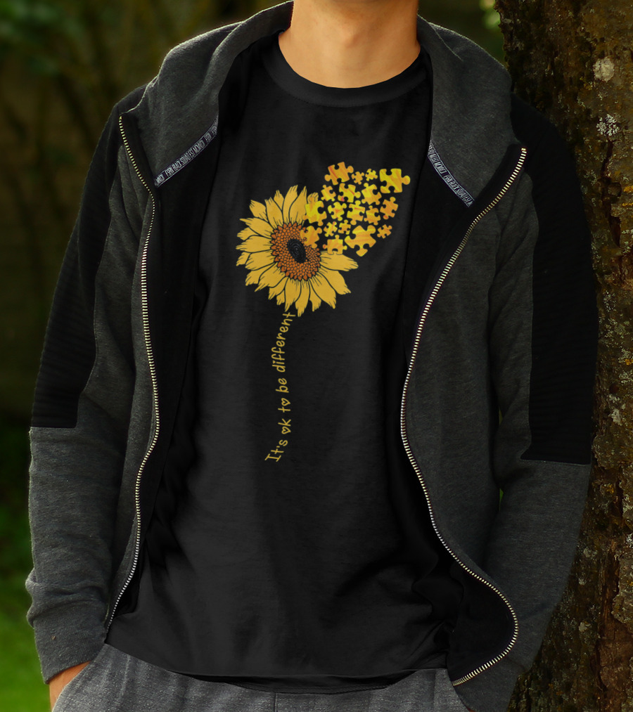 Love Sunflower Puzzle It's OK To Be Different Autism Awareness T-Shirt