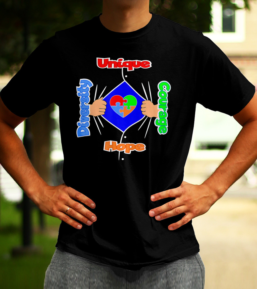 Diversity Unique Courage And Hope Puzzle Heart Superman T-Shirt