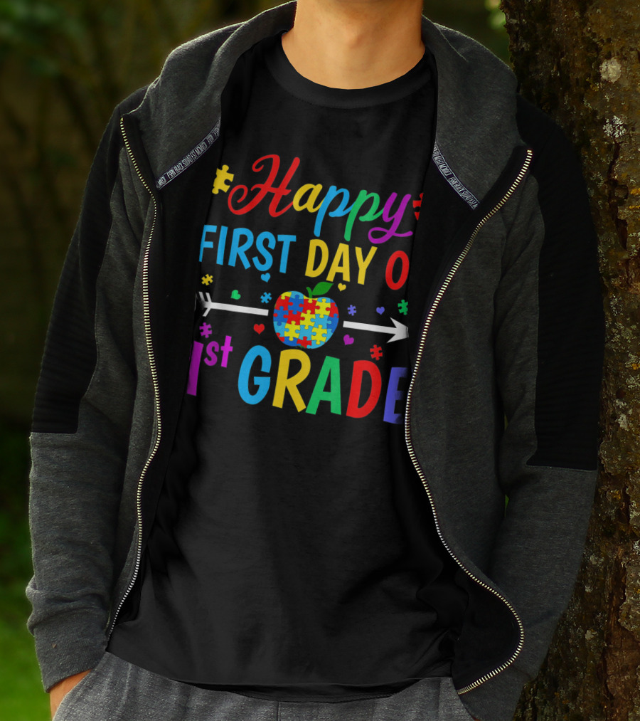 Happy First Day Of 1st Grade Puzzle Apple Arrow T-Shirt