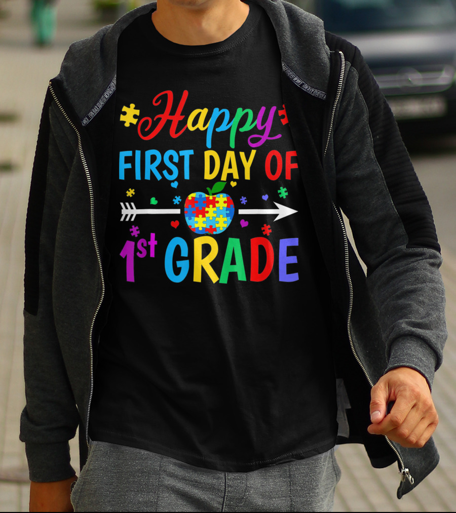 Happy First Day Of 1st Grade Puzzle Apple Arrow T-Shirt