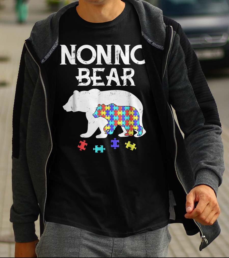 Nonno Bear Puzzle Piece Autism Awareness Mens T-Shirt