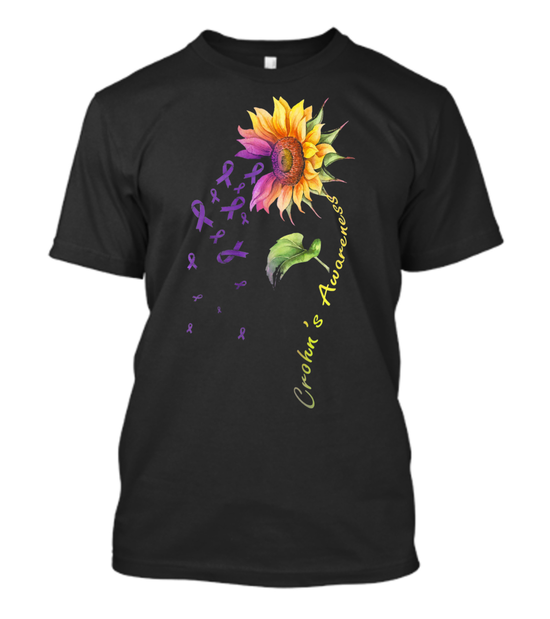 Crohn's Awareness Sunflower With Purple Ribbons T-Shirt