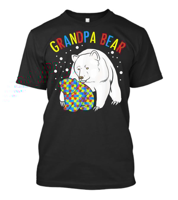 Grandpa Bear Mens Autism Awareness Puzzle Bear T-Shirt