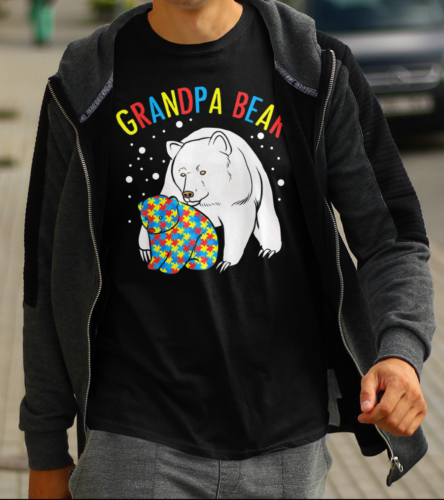 Grandpa Bear Mens Autism Awareness Puzzle Bear T-Shirt