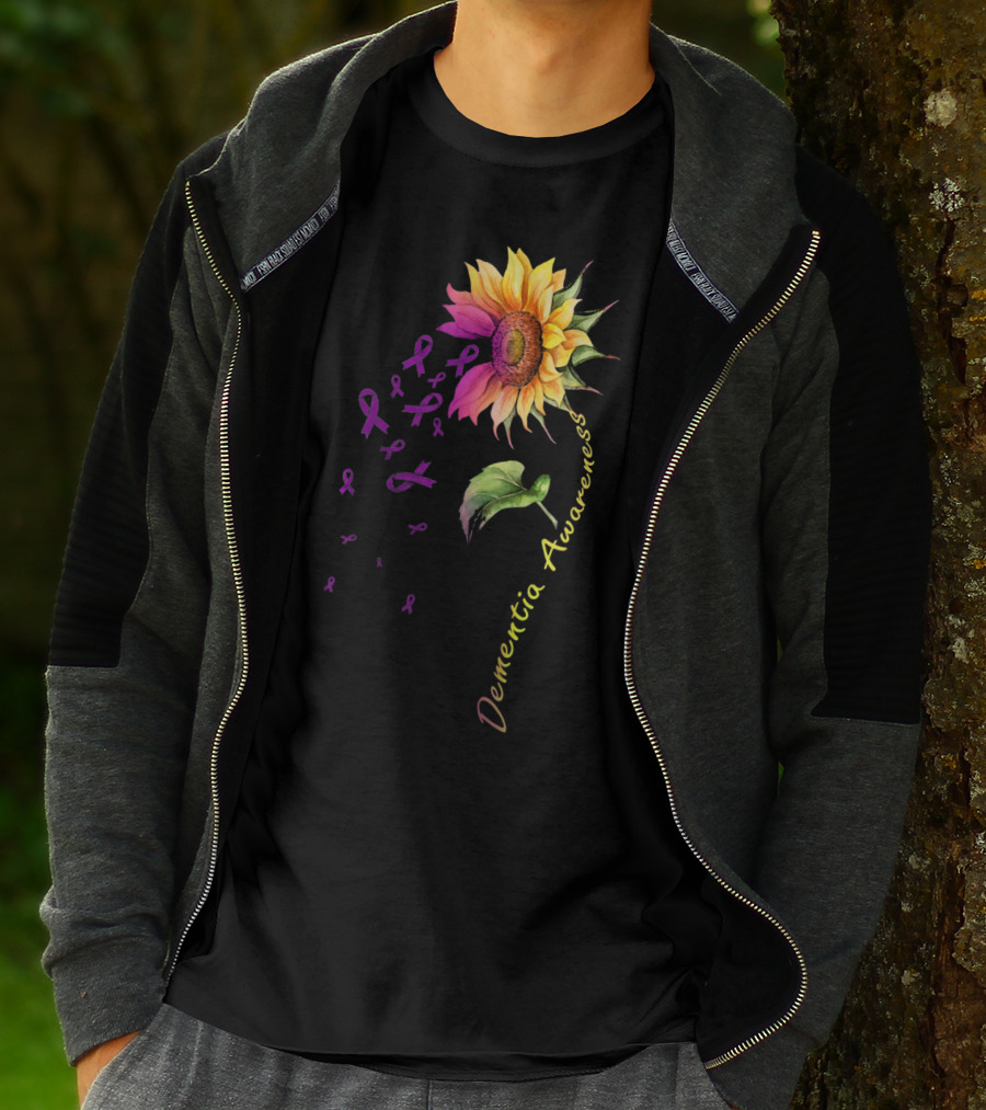 Dementia Awareness Sunflower With Purple Ribbons T-Shirt