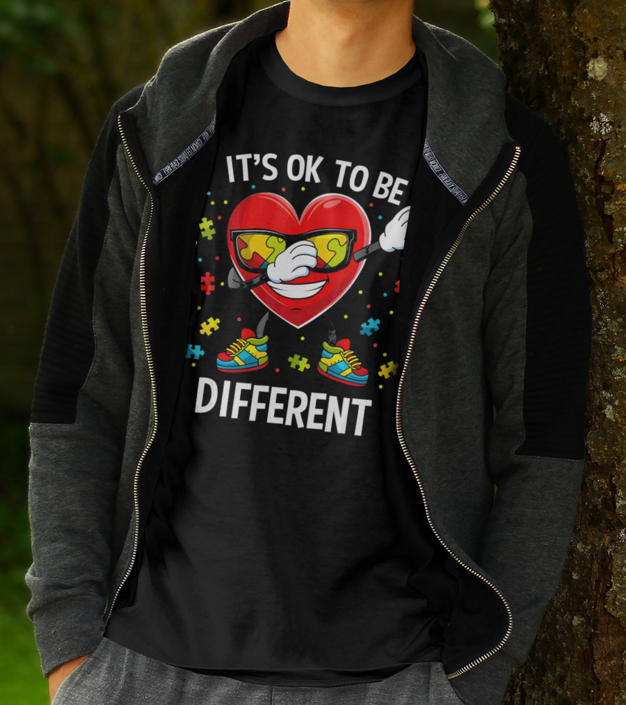 It's OK To Be Different Dabbing Heart Puzzle Pieces Auti T-Shirt
