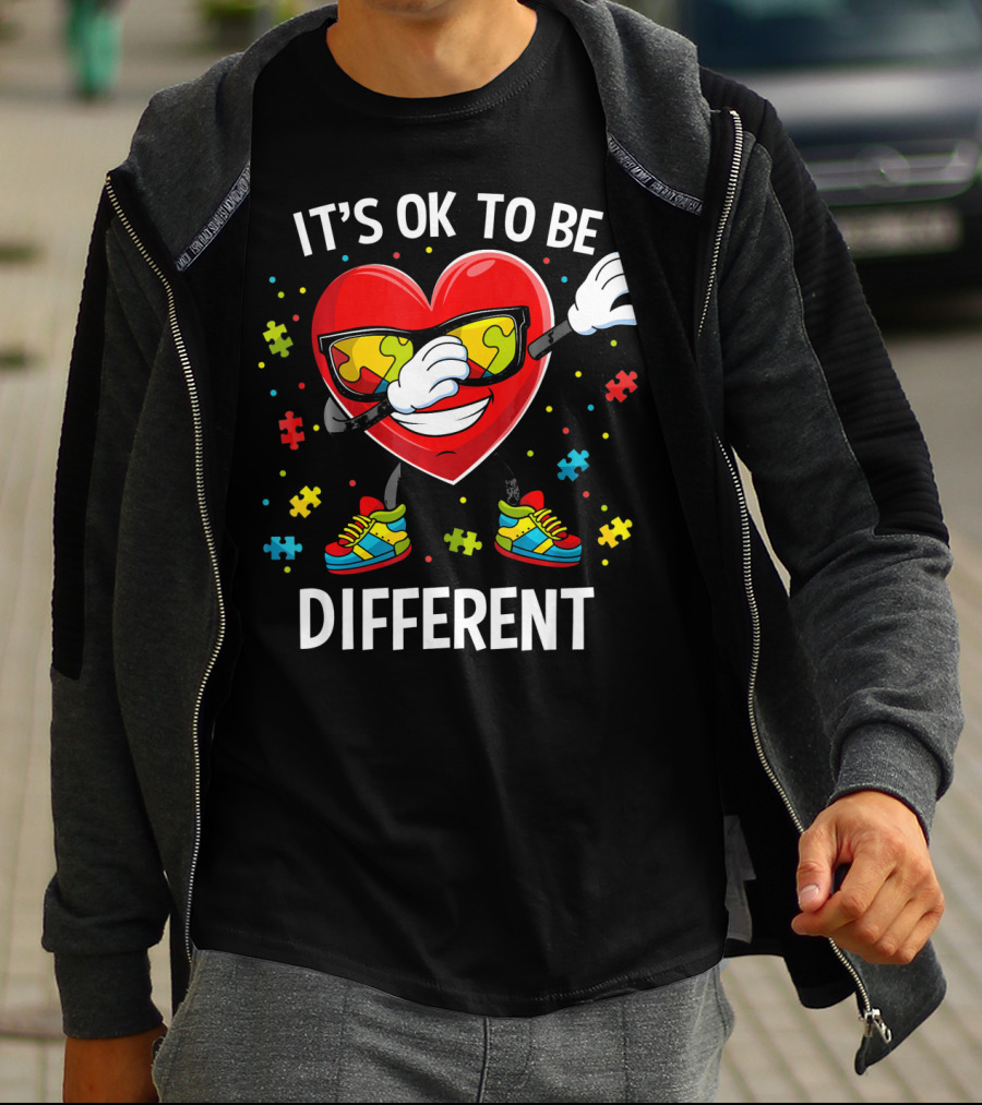 It's OK To Be Different Dabbing Heart Puzzle Pieces Auti T-Shirt