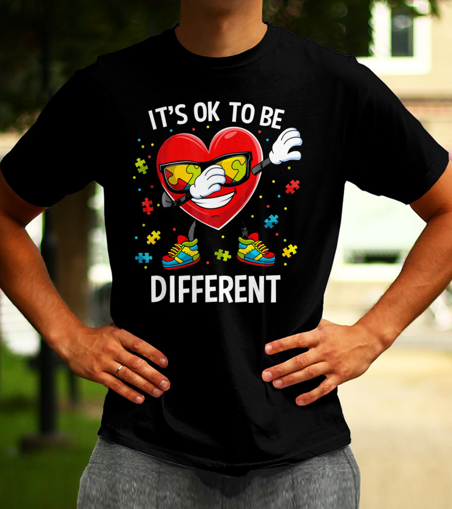 It's OK To Be Different Dabbing Heart Puzzle Pieces Auti T-Shirt