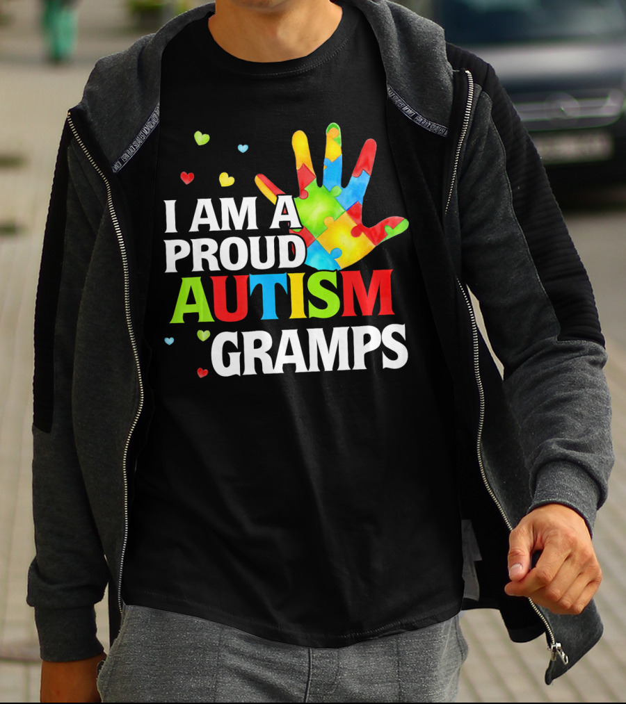 I Am A Proud Autism Gramps Puzzle Piece Hand Heart T-Shirt