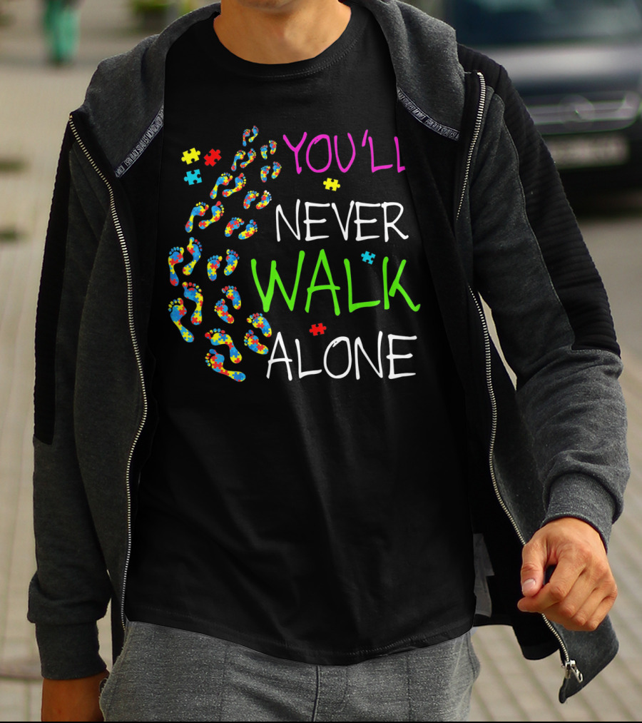 You'll Never Walk Alone Puzzle Colorful Footprints T-Shirt