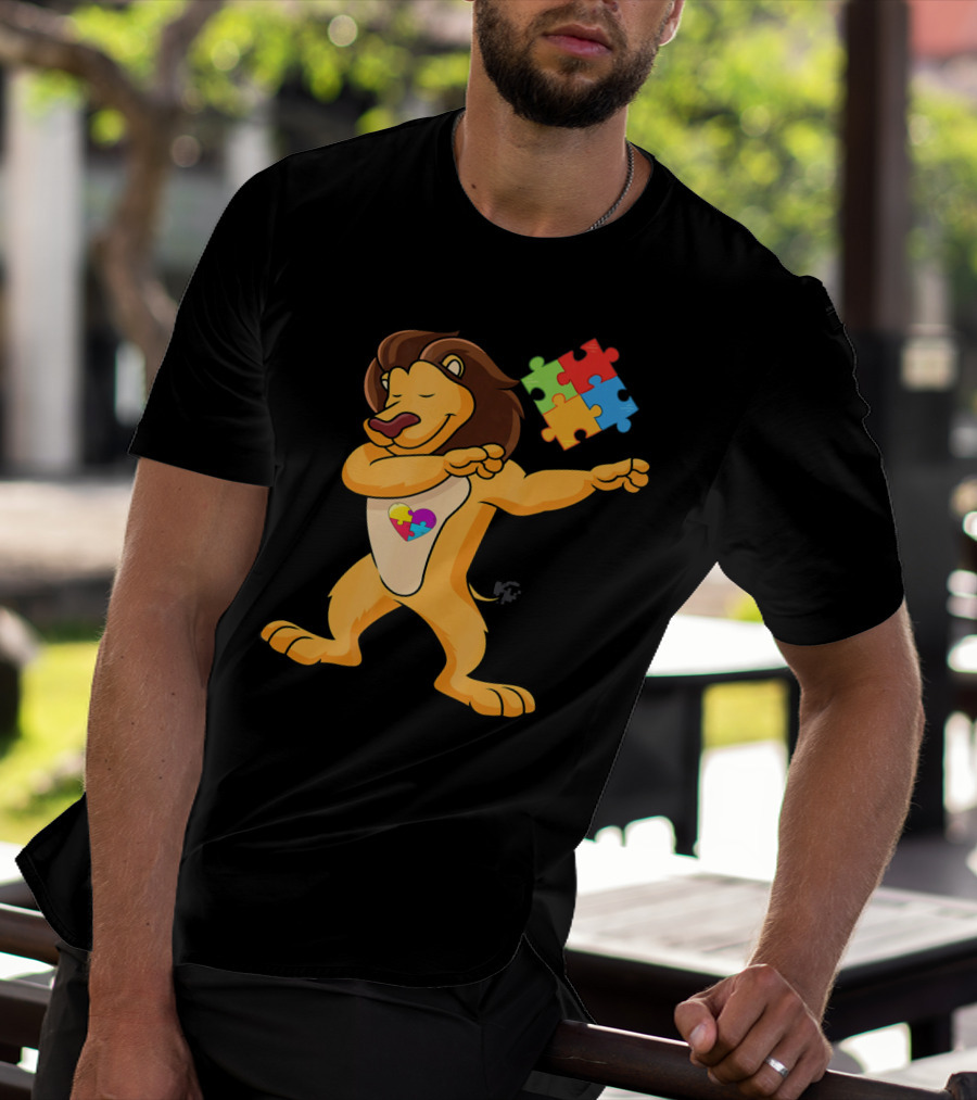 Lion Dab Puzzle Piece Autism Awareness T-Shirt