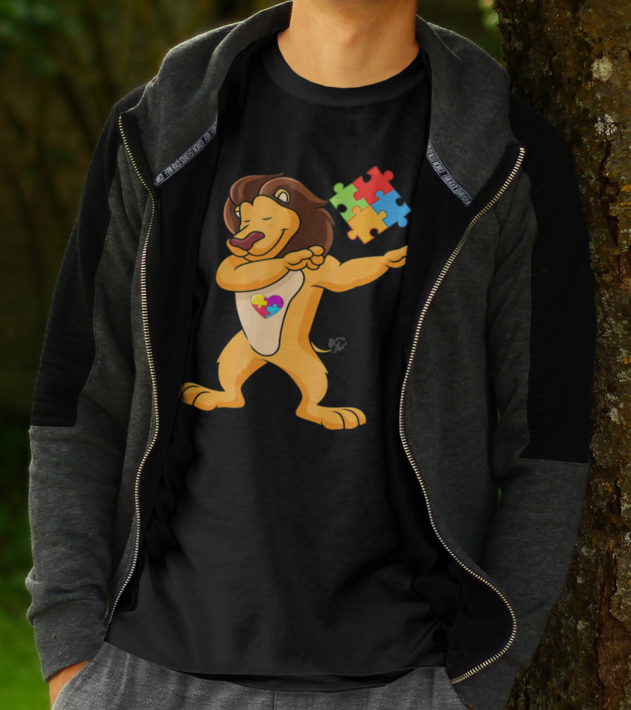 Lion Dab Puzzle Piece Autism Awareness T-Shirt