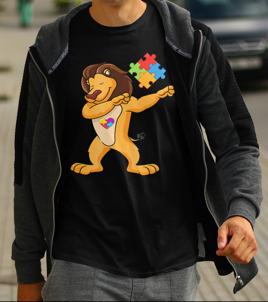 Lion Dab Puzzle Piece Autism Awareness T-Shirt
