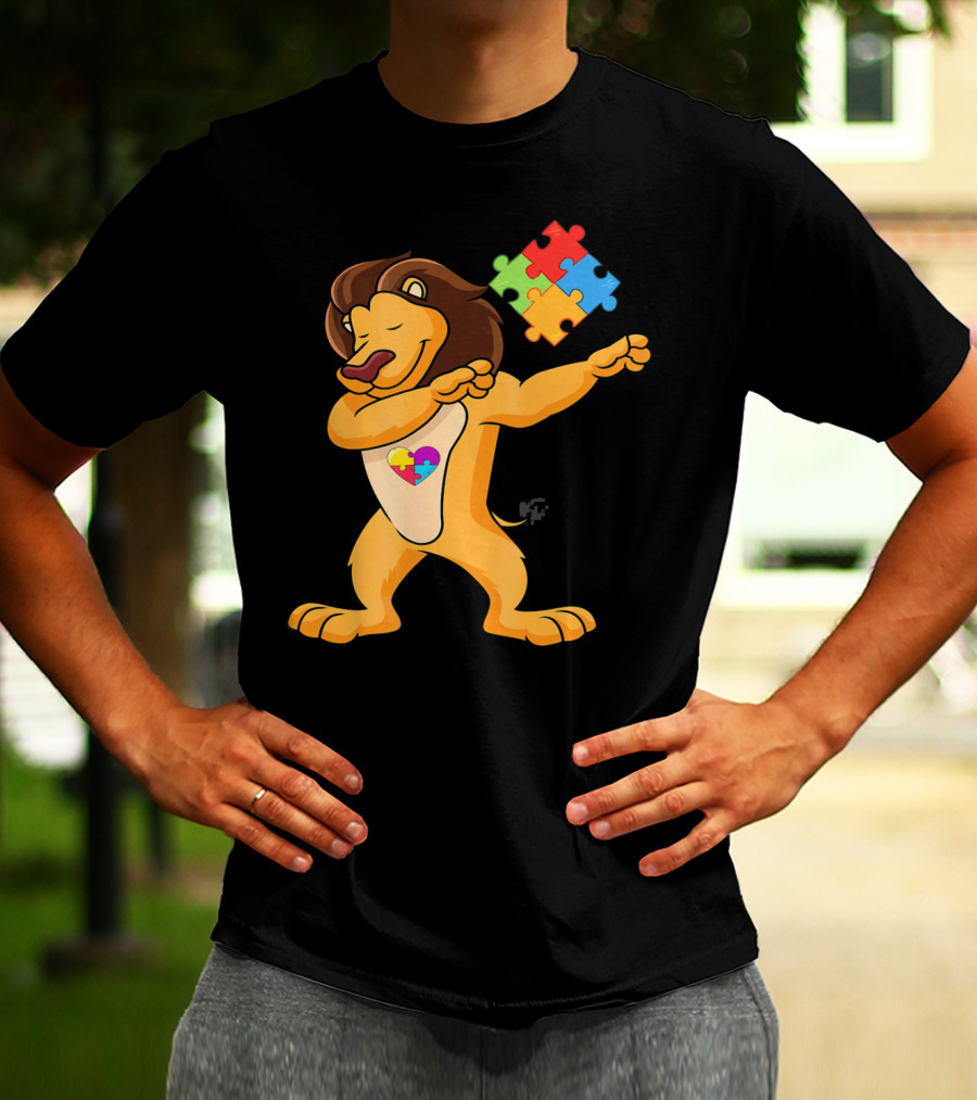 Lion Dab Puzzle Piece Autism Awareness T-Shirt