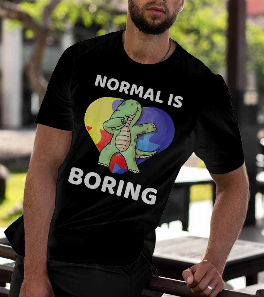 Normal Is Boring Autism Awareness Brontosaurus Dinosaur T-Shirt