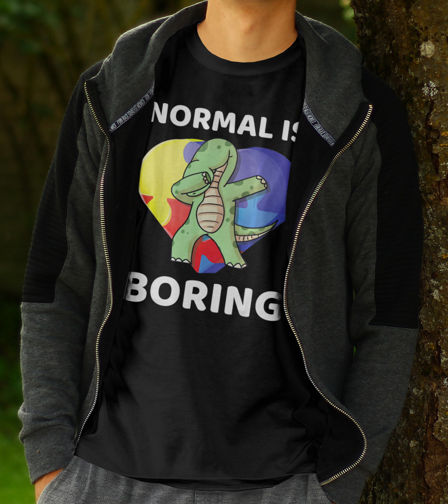 Normal Is Boring Autism Awareness Brontosaurus Dinosaur T-Shirt