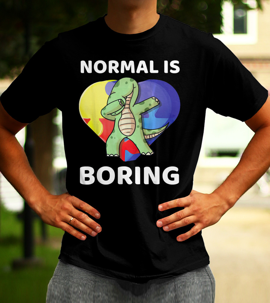 Normal Is Boring Autism Awareness Brontosaurus Dinosaur T-Shirt