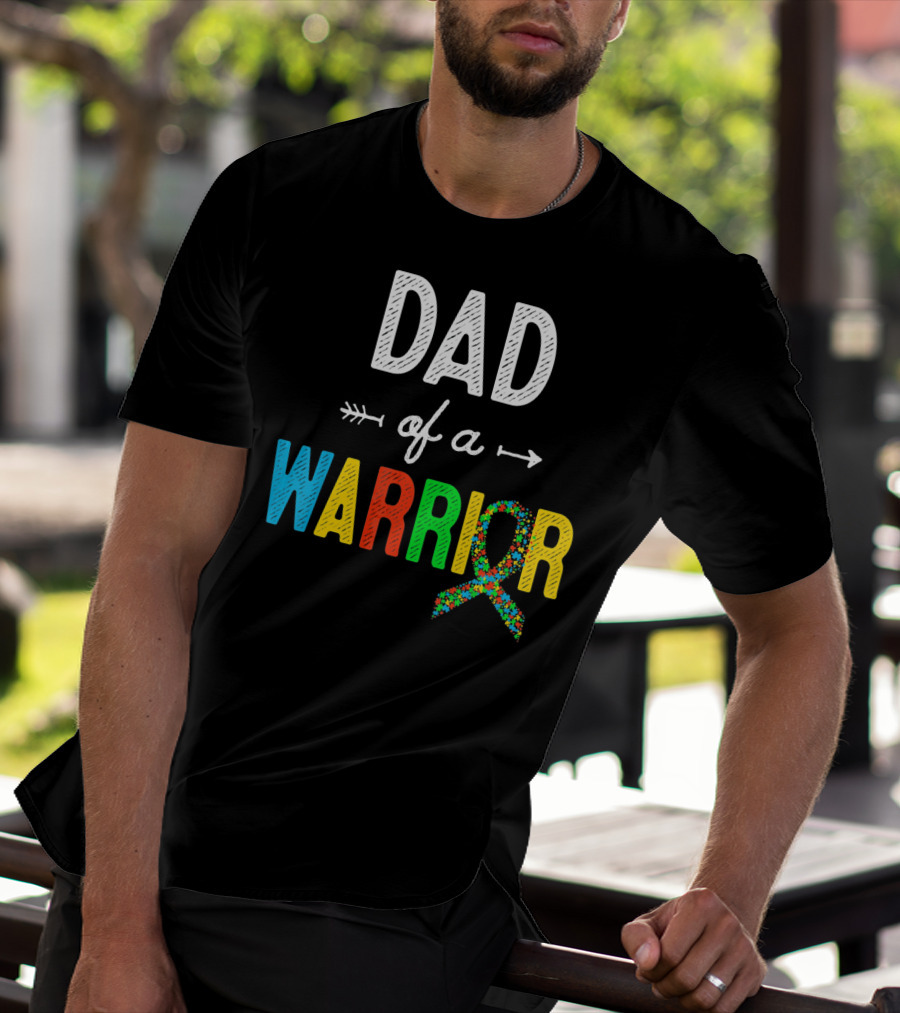 Dad Of A Warrior Autism Awareness Support Puzzle T-Shirt