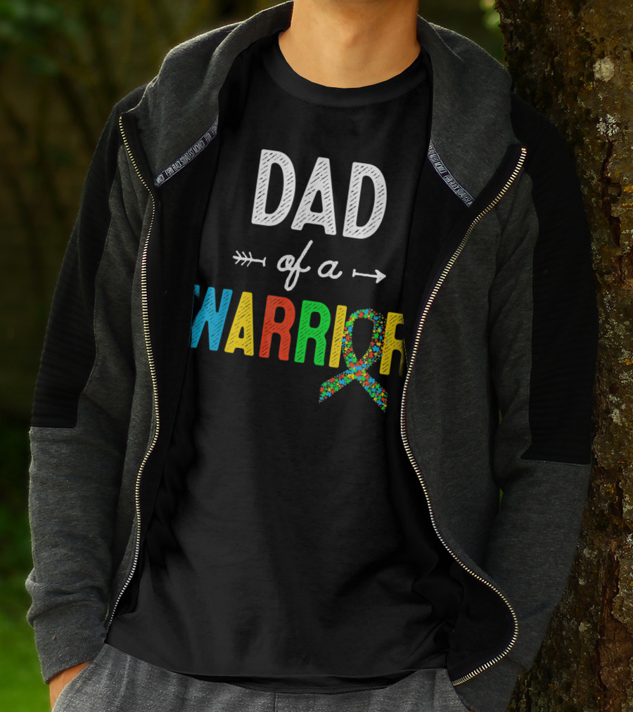 Dad Of A Warrior Autism Awareness Support Puzzle T-Shirt