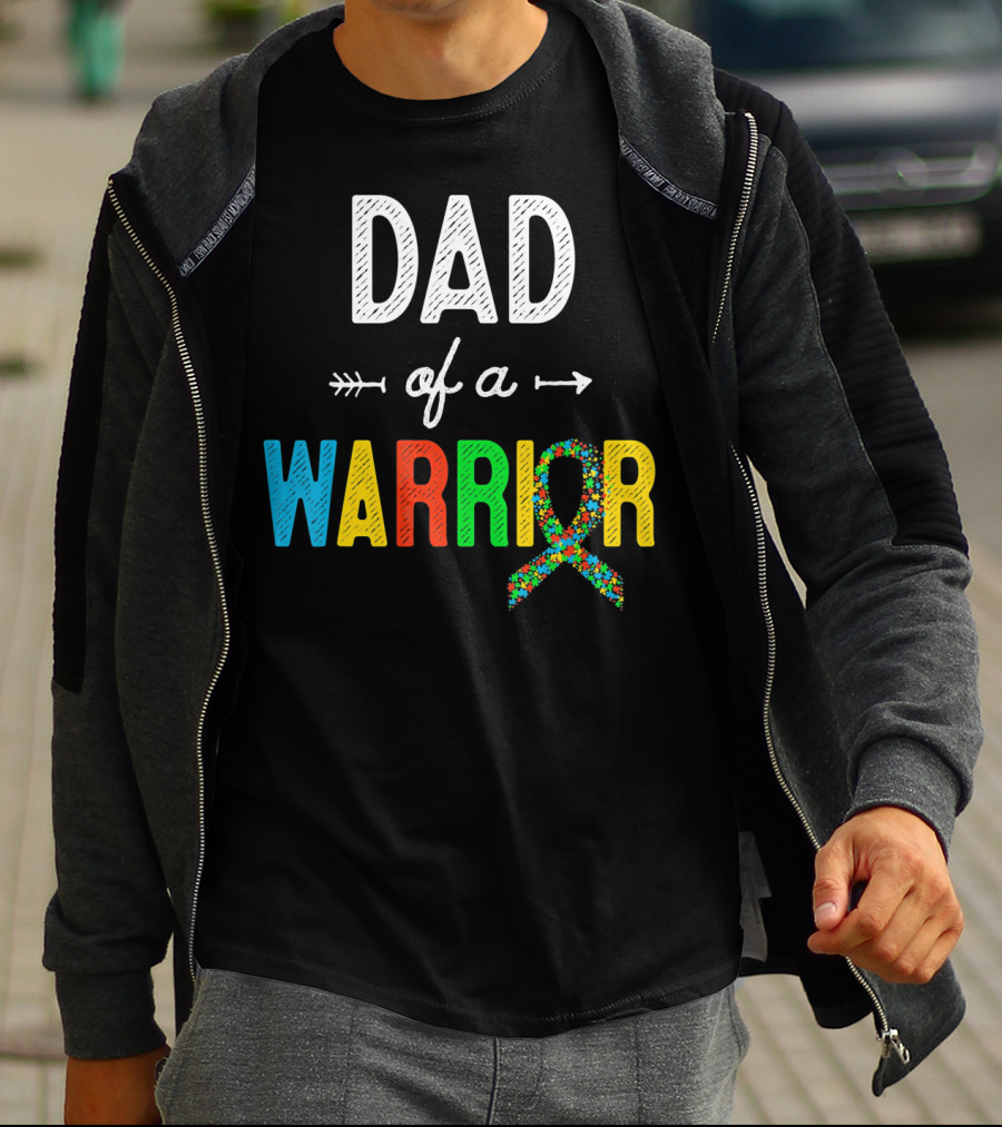 Dad Of A Warrior Autism Awareness Support Puzzle T-Shirt