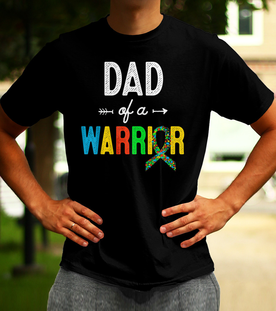 Dad Of A Warrior Autism Awareness Support Puzzle T-Shirt