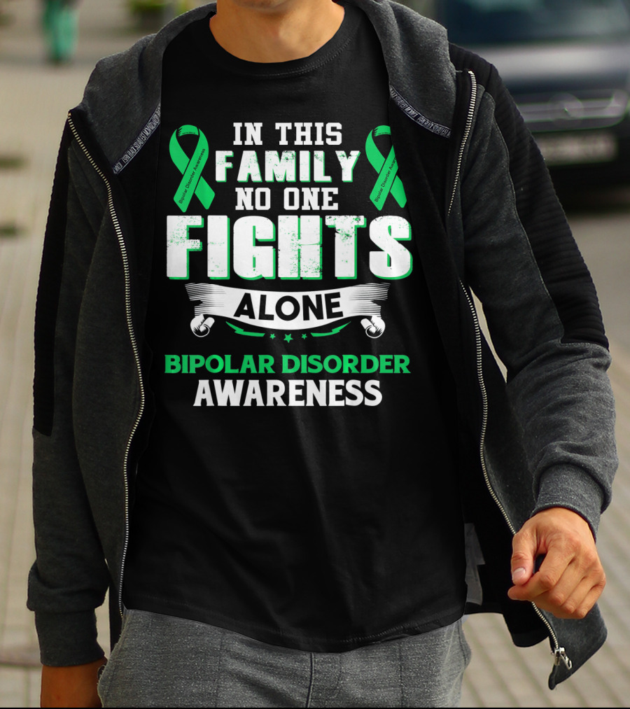 In This Family No One Fights Alone Bipolar Disorder Awareness T-Shirt