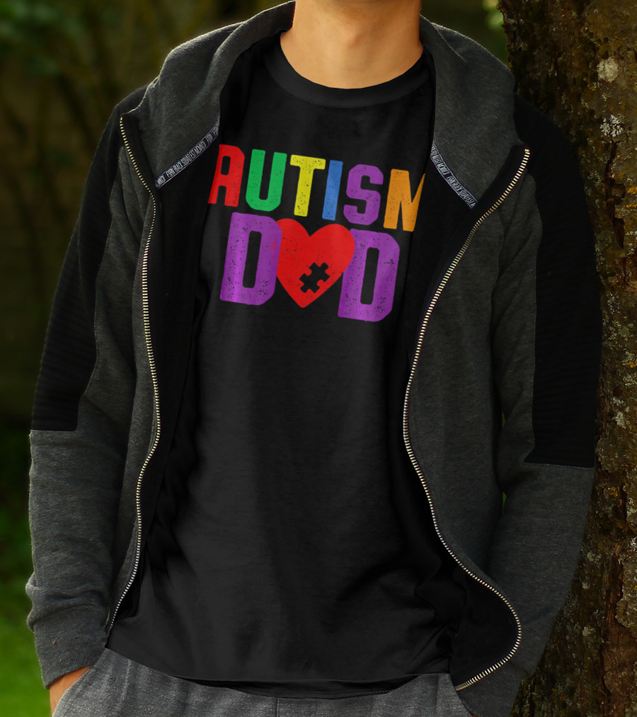 AUTISM DAD Heart Puzzle Awareness T-Shirt