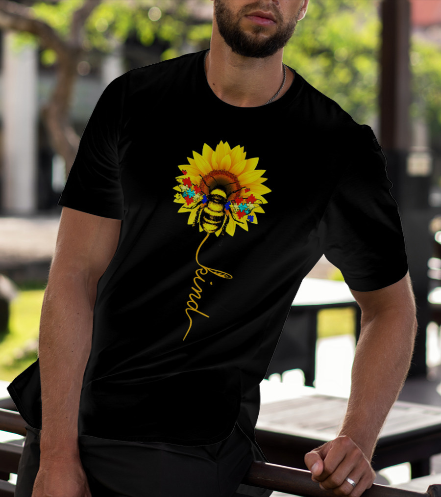 Bee Kind Autism Awareness Sunflower Puzzle T-Shirt