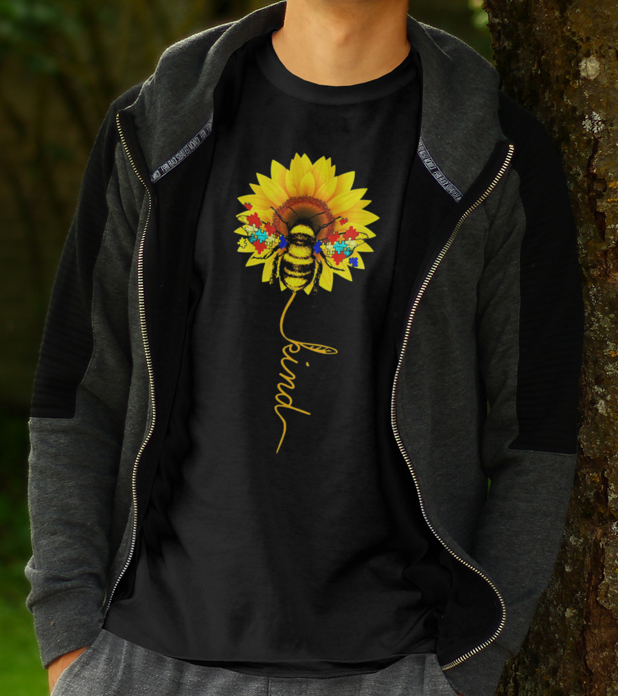 Bee Kind Autism Awareness Sunflower Puzzle T-Shirt