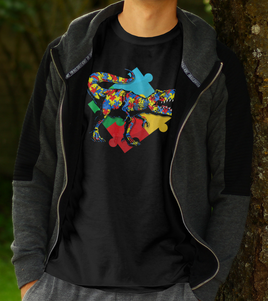 Autism Awareness Dinosaur Puzzle Piece Rex T-Shirt