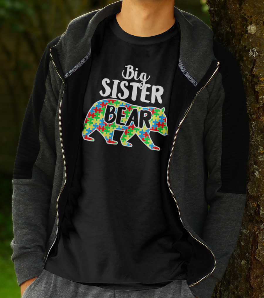 Big Sister Bear Autism Awareness Puzzle T-Shirt