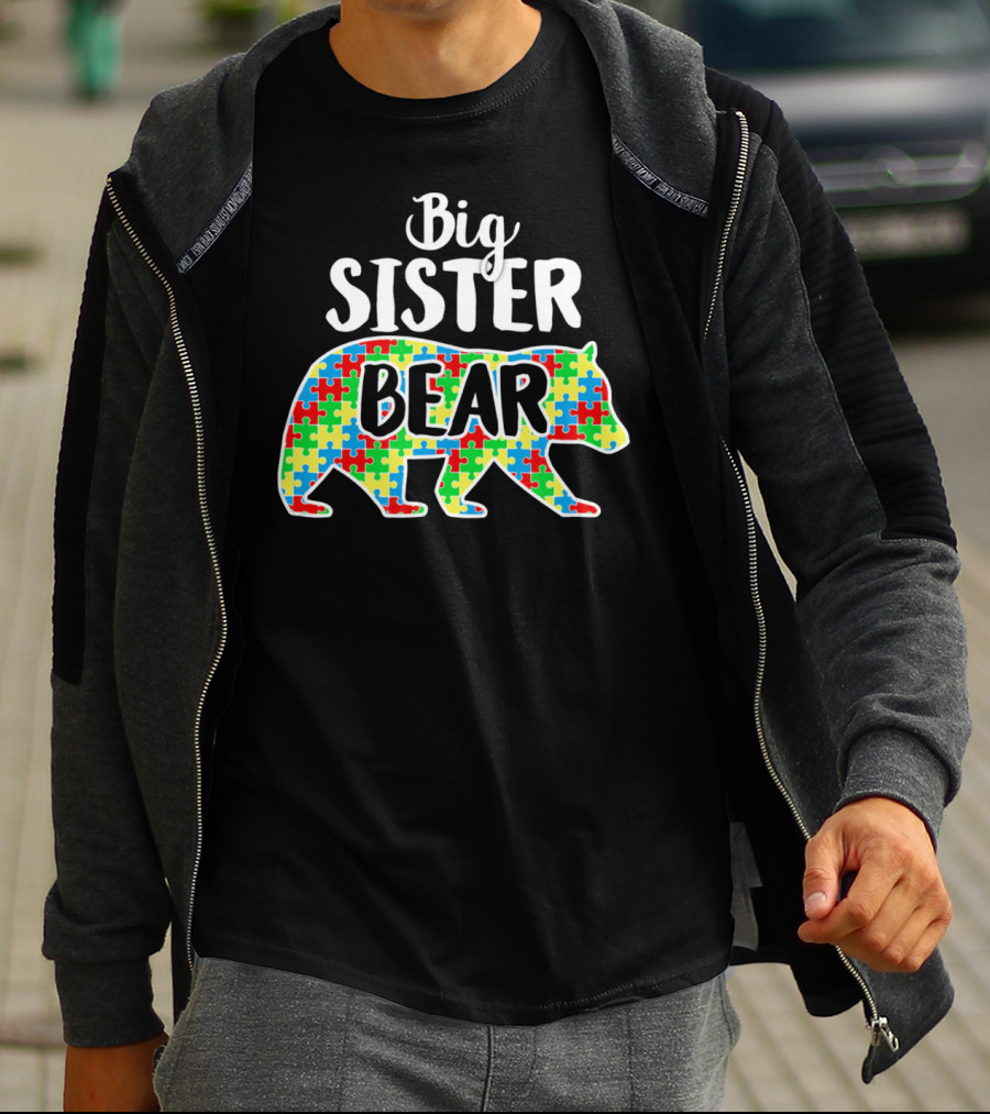 Big Sister Bear Autism Awareness Puzzle T-Shirt