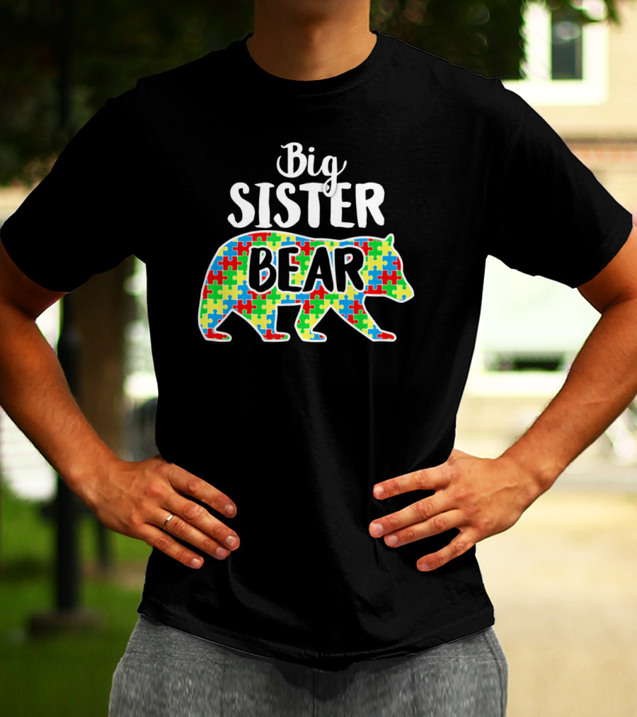 Big Sister Bear Autism Awareness Puzzle T-Shirt