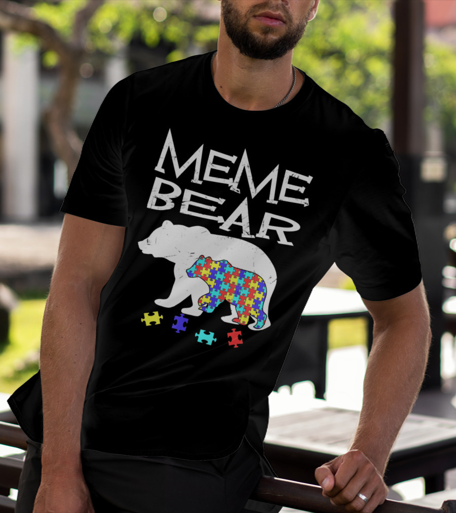 Meme Bear Autism Awareness Puzzle Piece Bear T-Shirt