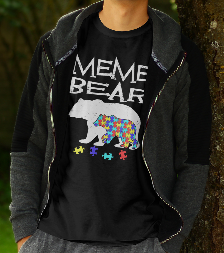 Meme Bear Autism Awareness Puzzle Piece Bear T-Shirt