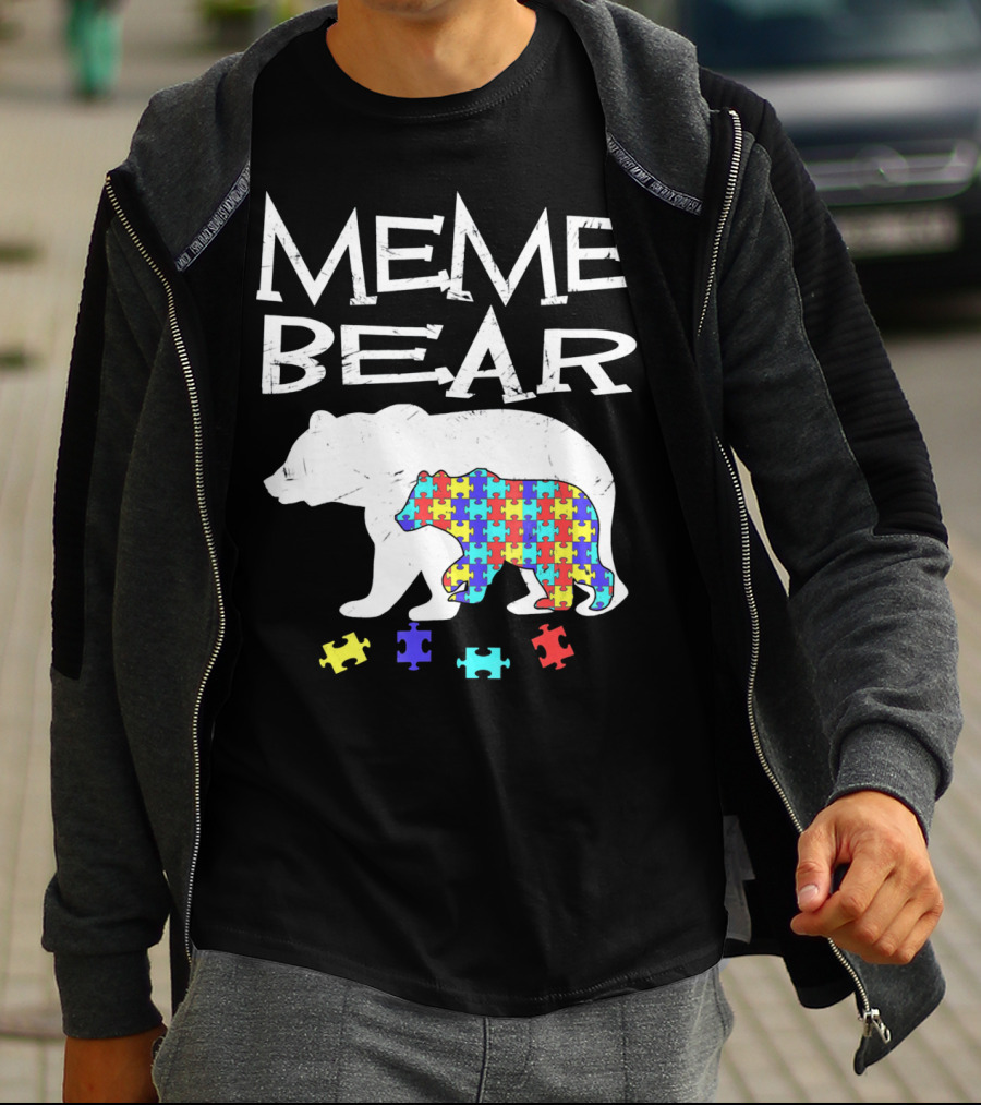 Meme Bear Autism Awareness Puzzle Piece Bear T-Shirt