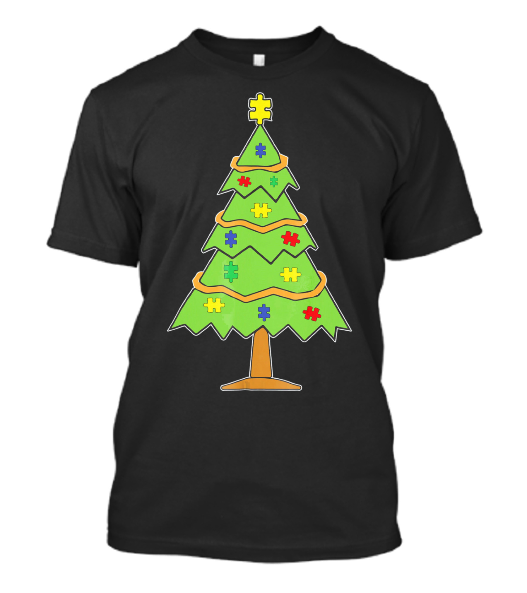 Autism Awareness Christmas Tree With Colorful Puzzle Pieces T-Shirt
