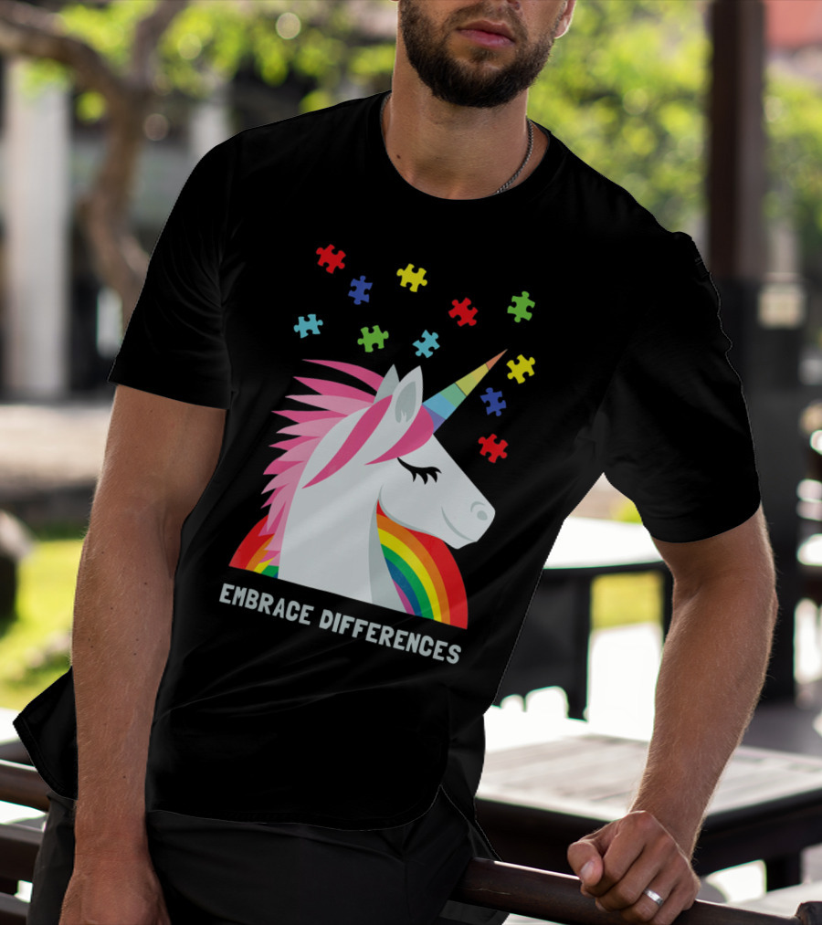 Embrace Differences Unicorn Rainbow Autism Awareness T-Shirt