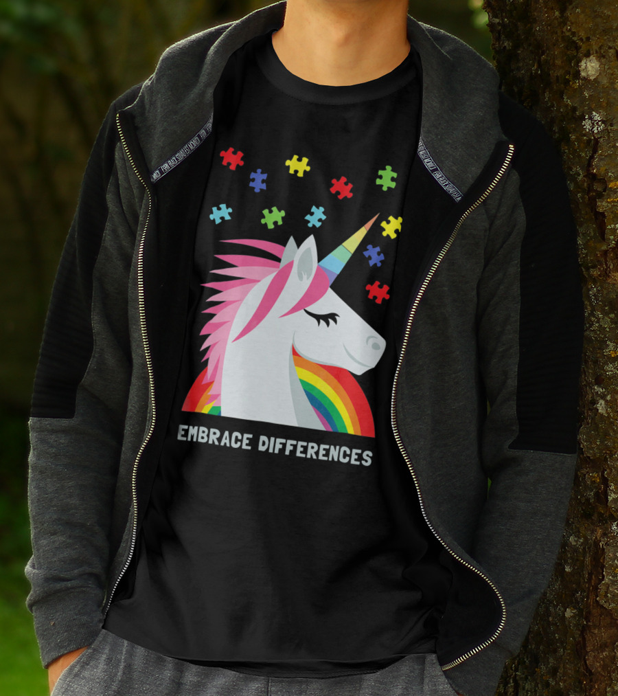 Embrace Differences Unicorn Rainbow Autism Awareness T-Shirt