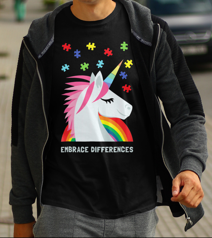 Embrace Differences Unicorn Rainbow Autism Awareness T-Shirt