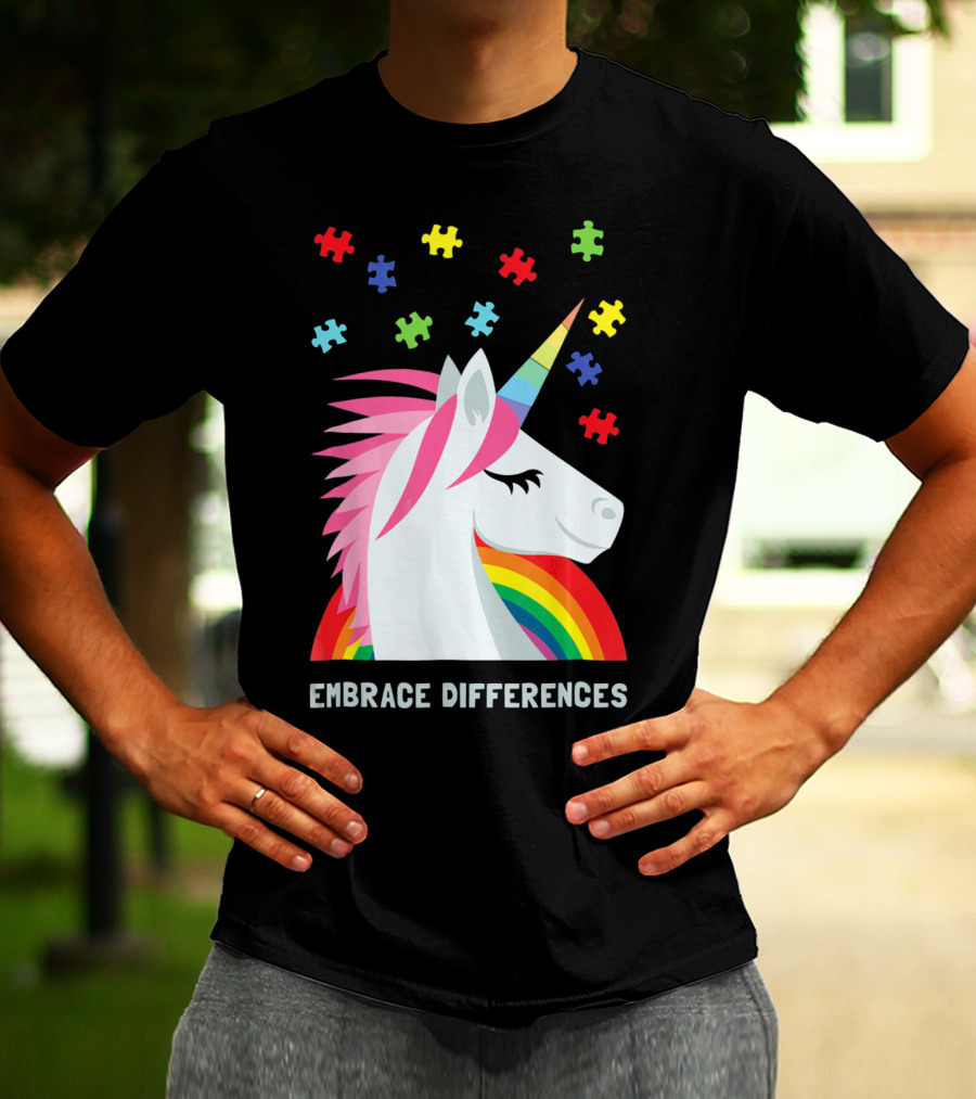 Embrace Differences Unicorn Rainbow Autism Awareness T-Shirt