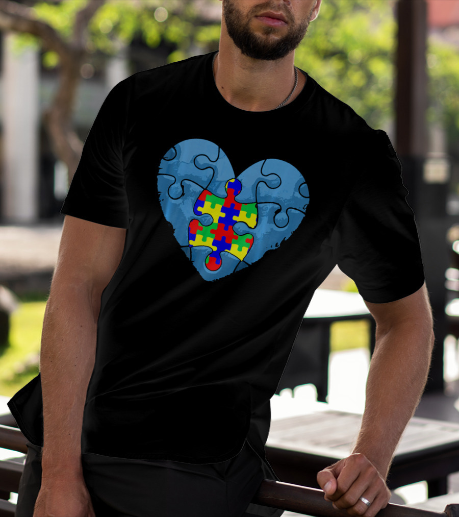 Love Doesn't Need Words Heart Puzzle Autism Awareness T-Shirt