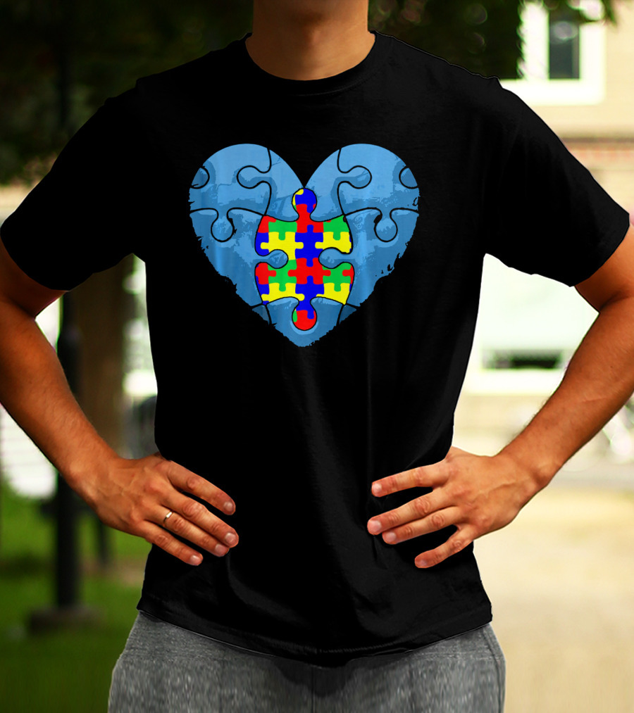 Love Doesn't Need Words Heart Puzzle Autism Awareness T-Shirt