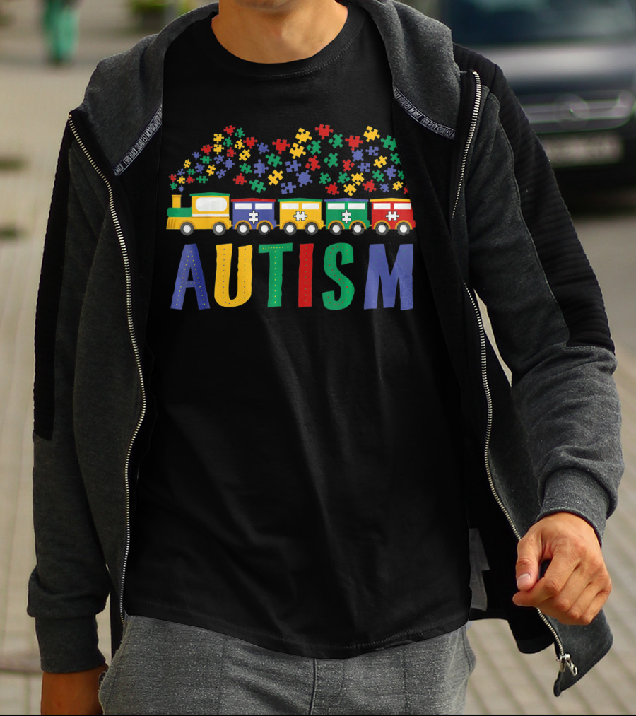 Autism Awareness Puzzle Piece Train Colorful T-Shirt