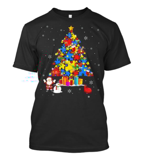 Christmas Trees Autism Awareness Santa Puzzle Snowflakes T-Shirt