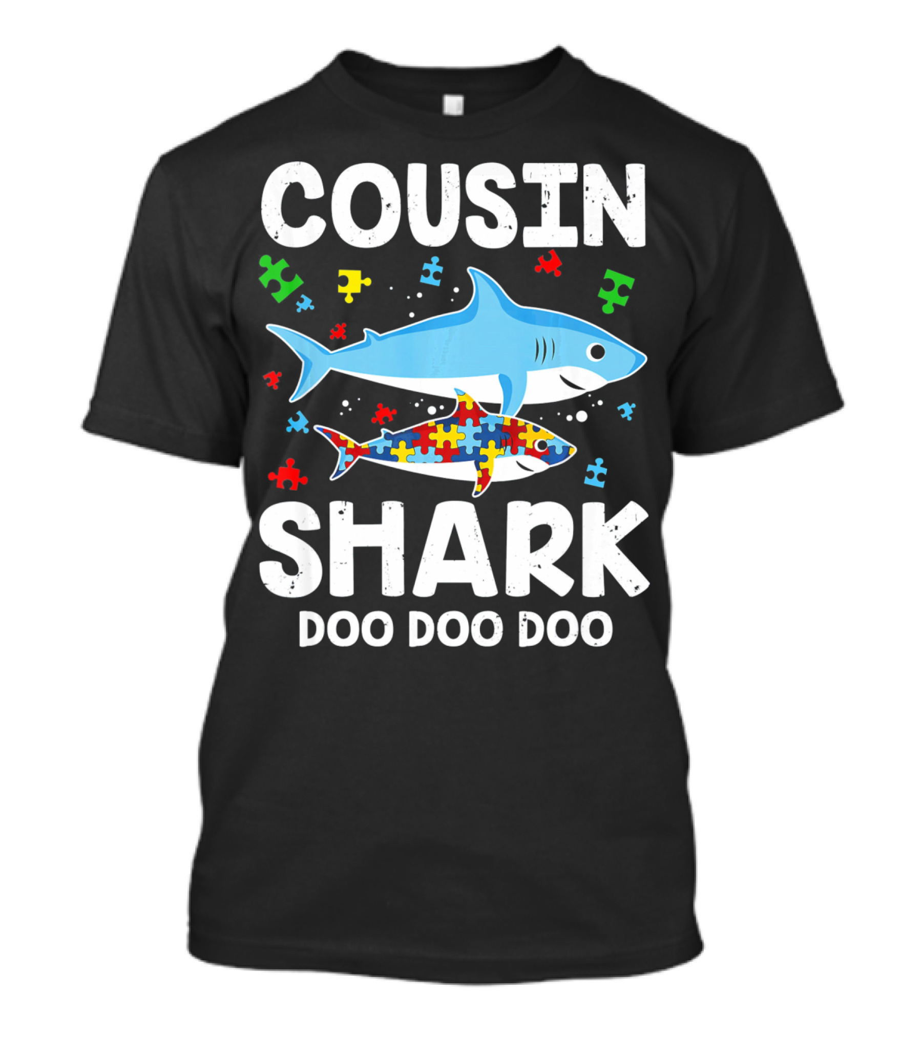 Cousin Shark Doo Doo Doo Autism Awareness Puzzle Pieces T-Shirt